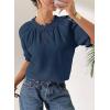 image:imageDokotoo Summer Tops for Women Casual Puff Short Sleeve Shirts Lace Crewneck Solid Floral Embroidered BlousesDark Blue