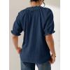 image:imageDokotoo Summer Tops for Women Casual Puff Short Sleeve Shirts Lace Crewneck Solid Floral Embroidered BlousesDark Blue