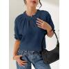 image:imageDokotoo Summer Tops for Women Casual Puff Short Sleeve Shirts Lace Crewneck Solid Floral Embroidered BlousesDark Blue