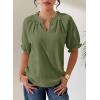image:imageDokotoo Summer Tops for Women Casual Puff Short Sleeve Shirts Lace Crewneck Solid Floral Embroidered BlousesGreen
