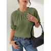 image:imageDokotoo Summer Tops for Women Casual Puff Short Sleeve Shirts Lace Crewneck Solid Floral Embroidered BlousesGreen