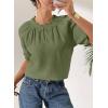 image:imageDokotoo Summer Tops for Women Casual Puff Short Sleeve Shirts Lace Crewneck Solid Floral Embroidered BlousesGreen