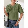 image:imageDokotoo Summer Tops for Women Casual Puff Short Sleeve Shirts Lace Crewneck Solid Floral Embroidered BlousesGreen