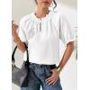 image:imageDokotoo Summer Tops for Women Casual Puff Short Sleeve Shirts Lace Crewneck Solid Floral Embroidered BlousesWhite
