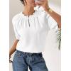 image:imageDokotoo Summer Tops for Women Casual Puff Short Sleeve Shirts Lace Crewneck Solid Floral Embroidered BlousesWhite