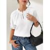 image:imageDokotoo Summer Tops for Women Casual Puff Short Sleeve Shirts Lace Crewneck Solid Floral Embroidered BlousesWhite