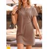 image:imageDokotoo Swimsuit Coverup for Women Waffle Knit Embroidered V Neck Bathing Suit Beach Dress Summer Swimwear CoverupsA Brown