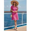 image:imageDokotoo Swimsuit Coverup for Women Waffle Knit Embroidered V Neck Bathing Suit Beach Dress Summer Swimwear CoverupsA Hot Pink