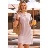 image:imageDokotoo Swimsuit Coverup for Women Waffle Knit Embroidered V Neck Bathing Suit Beach Dress Summer Swimwear CoverupsA Light Pink