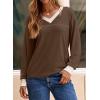 image:imageDokotoo V Neck T Shirts for Women Spring Fashion 2026 Business Casual Top Basic Tees Dressy BlousesBrown