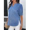 image:imageDokotoo Women Denim Shirt Button Down Casual Short Sleeve V Neck Blouse Summer TopsBeau Blue