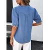 image:imageDokotoo Women Denim Shirt Button Down Casual Short Sleeve V Neck Blouse Summer TopsBeau Blue