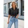 image:imageDokotoo Women Denim Shirt Button Down Casual Short Sleeve V Neck Blouse Summer TopsBlack