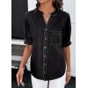 image:imageDokotoo Women Denim Shirt Button Down Casual Short Sleeve V Neck Blouse Summer TopsBlack