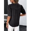 image:imageDokotoo Women Denim Shirt Button Down Casual Short Sleeve V Neck Blouse Summer TopsBlack
