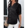 image:imageDokotoo Women Denim Shirt Button Down Casual Short Sleeve V Neck Blouse Summer TopsBlack