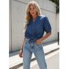image:imageDokotoo Women Denim Shirt Button Down Casual Short Sleeve V Neck Blouse Summer TopsDark Blue