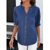 image:imageDokotoo Women Denim Shirt Button Down Casual Short Sleeve V Neck Blouse Summer TopsDark Blue