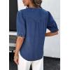 image:imageDokotoo Women Denim Shirt Button Down Casual Short Sleeve V Neck Blouse Summer TopsDark Blue