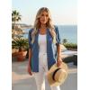 image:imageDokotoo Women Denim Shirt Button Down Casual Short Sleeve V Neck Blouse Summer TopsDark Blue