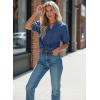 image:imageDokotoo Women Denim Shirt Button Down Casual Short Sleeve V Neck Blouse Summer TopsNavy Blue