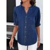 image:imageDokotoo Women Denim Shirt Button Down Casual Short Sleeve V Neck Blouse Summer TopsNavy Blue