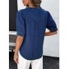 image:imageDokotoo Women Denim Shirt Button Down Casual Short Sleeve V Neck Blouse Summer TopsNavy Blue