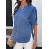 image:imageDokotoo Women Denim Shirt Button Down Casual Short Sleeve V Neck Blouse Summer TopsSky Blue