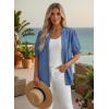 image:imageDokotoo Women Denim Shirt Button Down Casual Short Sleeve V Neck Blouse Summer TopsSky Blue