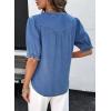 image:imageDokotoo Women Denim Shirt Button Down Casual Short Sleeve V Neck Blouse Summer TopsSky Blue