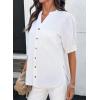 image:imageDokotoo Women Denim Shirt Button Down Casual Short Sleeve V Neck Blouse Summer TopsWhite