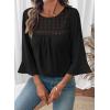 image:imageDokotoo Womens 2025 Fall Fashion Tops 34 Sleeve Crewneck Shirts Casual Chiffon Boho Lace BlousesBlack