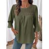 image:imageDokotoo Womens 2025 Fall Fashion Tops 34 Sleeve Crewneck Shirts Casual Chiffon Boho Lace BlousesJungle Green