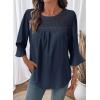 image:imageDokotoo Womens 2025 Fall Fashion Tops 34 Sleeve Crewneck Shirts Casual Chiffon Boho Lace BlousesNavy Blue