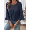 image:imageDokotoo Womens 2025 Fall Fashion Tops 34 Sleeve Crewneck Shirts Casual Chiffon Boho Lace BlousesNavy Blue