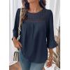image:imageDokotoo Womens 2025 Fall Fashion Tops 34 Sleeve Crewneck Shirts Casual Chiffon Boho Lace BlousesNavy Blue