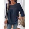image:imageDokotoo Womens 2025 Fall Fashion Tops 34 Sleeve Crewneck Shirts Casual Chiffon Boho Lace BlousesNavy Blue