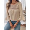 image:imageDokotoo Womens 2025 Fall Fashion Tops 34 Sleeve Crewneck Shirts Casual Chiffon Boho Lace BlousesParchment