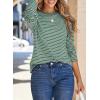 image:imageDokotoo Womens 2026 Spring Summer Casual Long Sleeve Tops Lightweight Crew Neck Knit Basic Striped T ShirtsAgreen Stripe