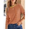 image:imageDokotoo Womens 2026 Spring Summer Casual Long Sleeve Tops Lightweight Crew Neck Knit Basic Striped T ShirtsAorange Stripe