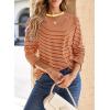 image:imageDokotoo Womens 2026 Spring Summer Casual Long Sleeve Tops Lightweight Crew Neck Knit Basic Striped T ShirtsAorange Stripe