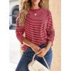 image:imageDokotoo Womens 2026 Spring Summer Casual Long Sleeve Tops Lightweight Crew Neck Knit Basic Striped T ShirtsAred Stripe