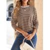image:imageDokotoo Womens 2026 Spring Summer Casual Long Sleeve Tops Lightweight Crew Neck Knit Basic Striped T ShirtsBrown Stripe