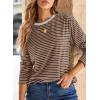 image:imageDokotoo Womens 2026 Spring Summer Casual Long Sleeve Tops Lightweight Crew Neck Knit Basic Striped T ShirtsBrown Stripe