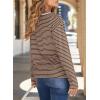 image:imageDokotoo Womens 2026 Spring Summer Casual Long Sleeve Tops Lightweight Crew Neck Knit Basic Striped T ShirtsBrown Stripe
