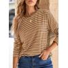 image:imageDokotoo Womens 2026 Spring Summer Casual Long Sleeve Tops Lightweight Crew Neck Knit Basic Striped T ShirtsKhaki Stripe