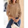 image:imageDokotoo Womens 2026 Spring Summer Casual Long Sleeve Tops Lightweight Crew Neck Knit Basic Striped T ShirtsKhaki Stripe