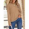 image:imageDokotoo Womens 2026 Spring Summer Casual Long Sleeve Tops Lightweight Crew Neck Knit Basic Striped T ShirtsKhaki Stripe