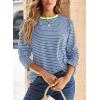 image:imageDokotoo Womens 2026 Spring Summer Casual Long Sleeve Tops Lightweight Crew Neck Knit Basic Striped T ShirtsNavy Stripe