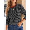 image:imageDokotoo Womens 2026 Spring Summer Casual Long Sleeve Tops Lightweight Crew Neck Knit Basic Striped T ShirtsRed White Stripe